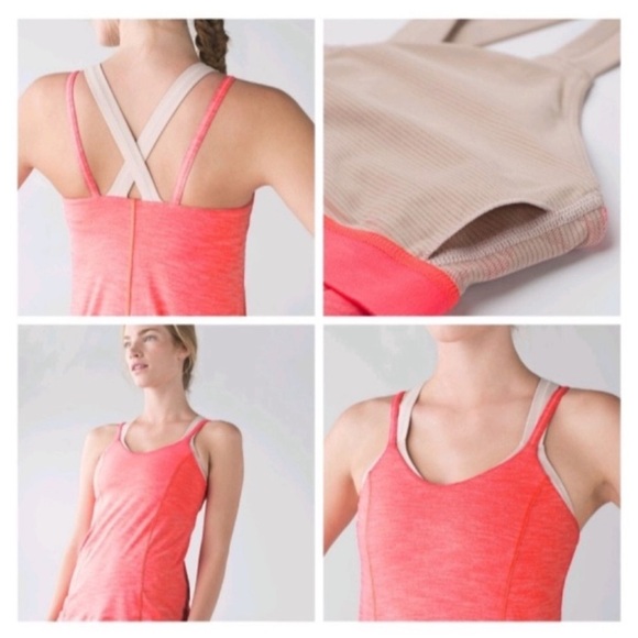 Lululemon Run For Gold Tank Heathered Electric Coral nude sports bra tank top - Picture 3 of 16